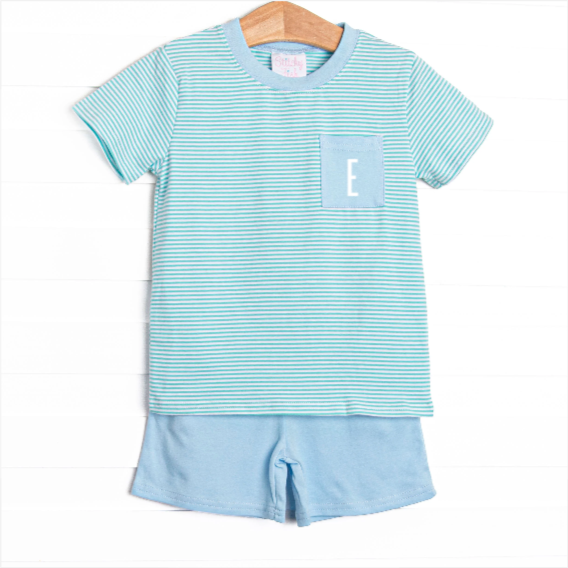 Evan Short Set, Light Blue and Mint Stripe