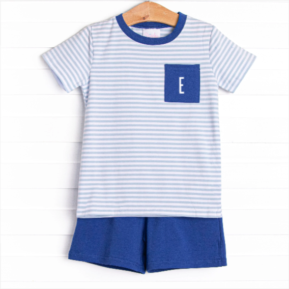 Evan Short Set, Royal and Light Blue Stripe