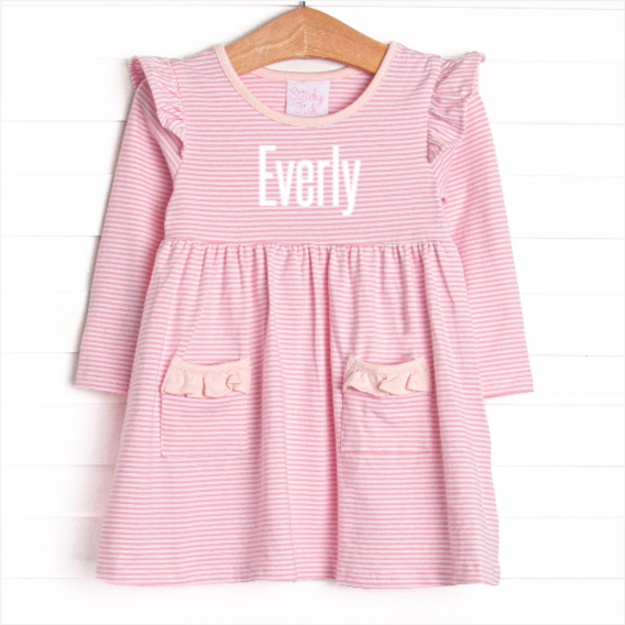 Everly Long Sleeve Dress, Light Pink Stripe