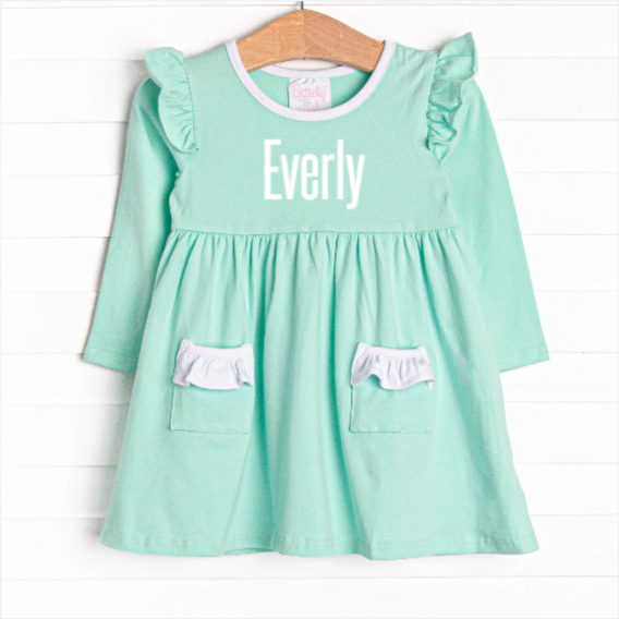 Everly Long Sleeve Dress, Mint Green