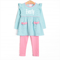 Everly Long Sleeve Legging Set, Pink and Mint Stripe