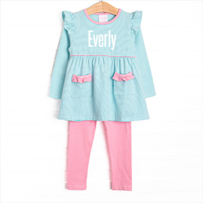 Everly Long Sleeve Legging Set, Pink and Mint Stripe