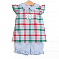 Fallon Ruffle Short Set, Blue Plaid