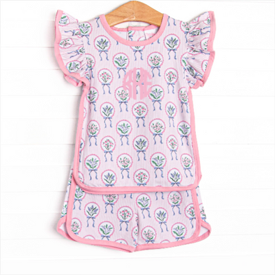 Fancy Florals Short Set, Pink