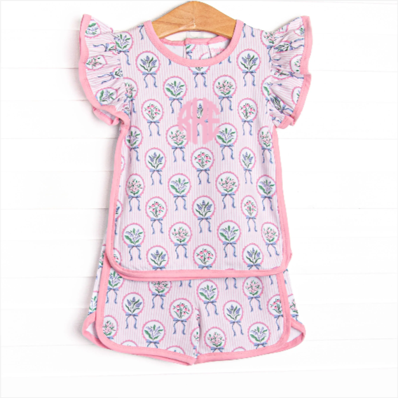 Fancy Florals Short Set, Pink
