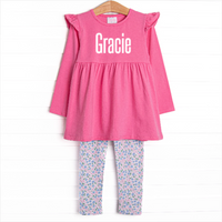 Flower Power Flutter Sleeve Legging Set, Pink