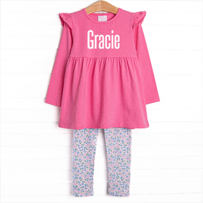 Flower Power Flutter Sleeve Legging Set, Pink