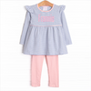 Frannie Long Sleeve Legging Set, Light Pink and Periwinkle Stripe