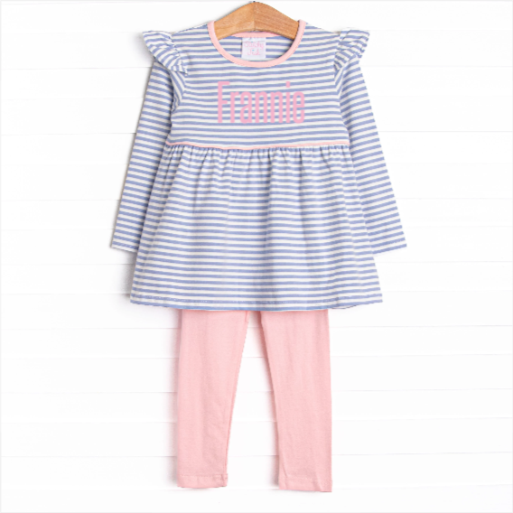 Frannie Long Sleeve Legging Set, Light Pink and Periwinkle Stripe