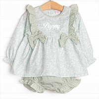 Garden Gate Gingham Side Tie Diaper Set, Green