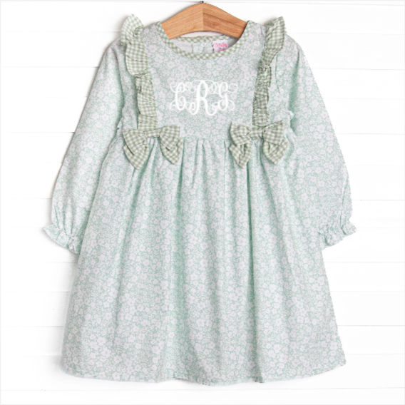 Garden Gate Gingham Side Tie Dress, Green