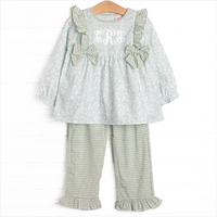 Garden Gate Gingham Side Tie Ruffle Pant Set, Green