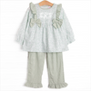 Garden Gate Gingham Side Tie Ruffle Legging Set, Green