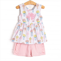 Garden Party Petals Ruffle Short Set, Pink