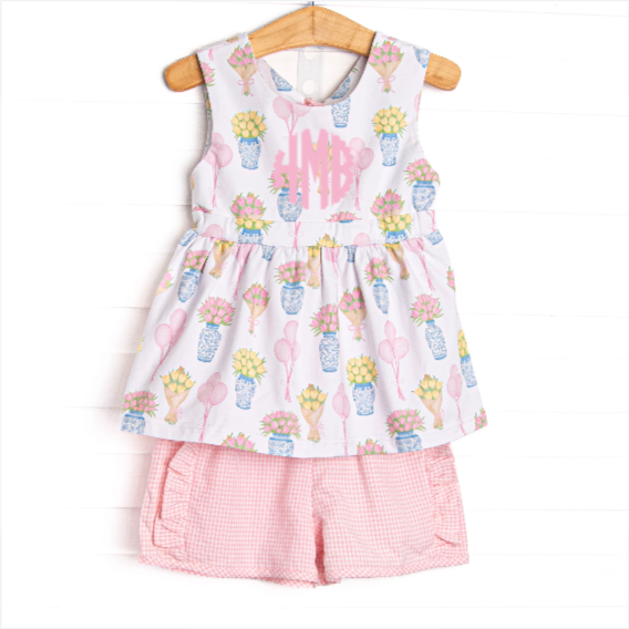 Garden Party Petals Ruffle Short Set, Pink