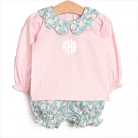 Gardenia Garden Long Sleeve Bloomer Set, Green