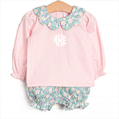 Gardenia Garden Long Sleeve Bloomer Set, Green
