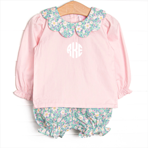 Gardenia Garden Long Sleeve Bloomer Set, Green