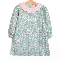 Gardenia Garden Long Sleeve Dress, Green