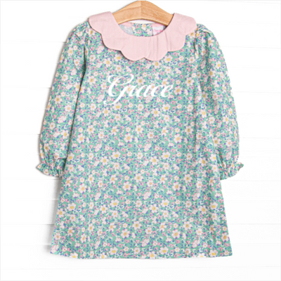 Gardenia Garden Long Sleeve Dress, Green