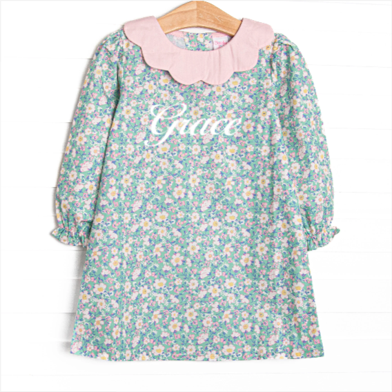 Gardenia Garden Long Sleeve Dress, Green