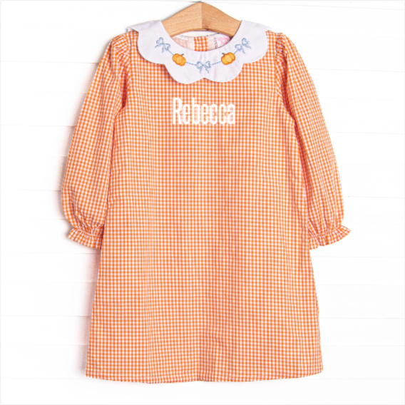 Garland Gourds Embroidered Dress, Orange