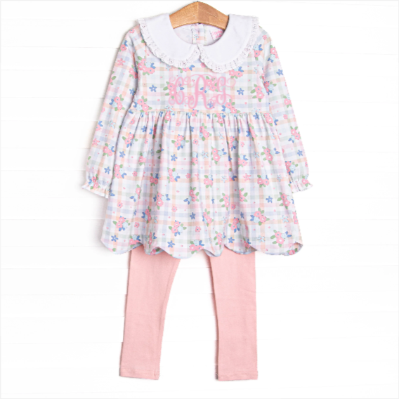 Gingham Garden Party Legging Set, Pink