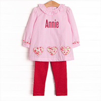 Going Steady Applique Legging Set, Pink