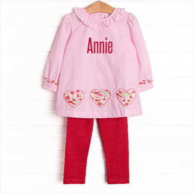 Going Steady Applique Legging Set, Pink