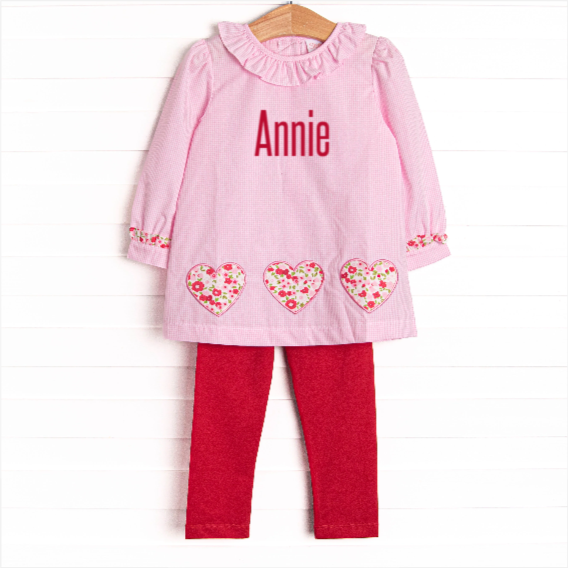 Going Steady Applique Legging Set, Pink