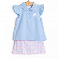 Golfing in Gingham Skirt Set, Blue