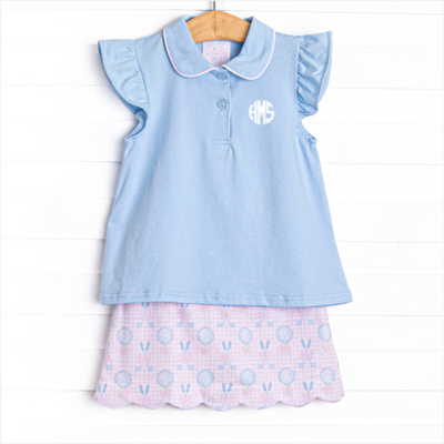 Golfing in Gingham Skirt Set, Blue