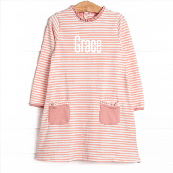 Grace Long Sleeve Pocket Dress, Peach Stripe