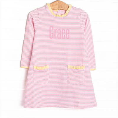 Grace Long Sleeve Pocket Dress, Yellow and Light Pink Stripe