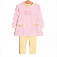 Grace Long Sleeve Pocket Legging Set, Yellow and Light Pink Stripe