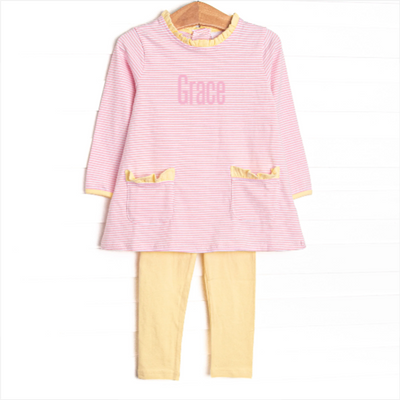 Grace Long Sleeve Pocket Legging Set, Yellow and Light Pink Stripe