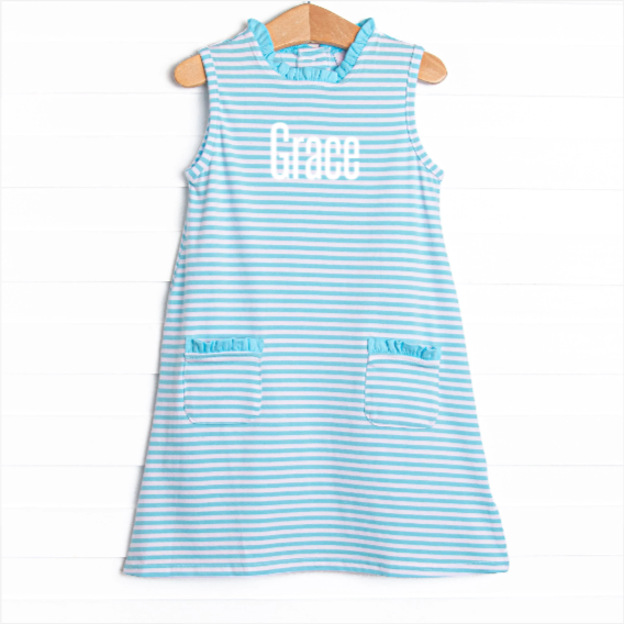 Grace Pocket Dress, Aqua Stripe