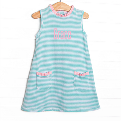 Grace Pocket Dress, Light Pink and Mint Stripe