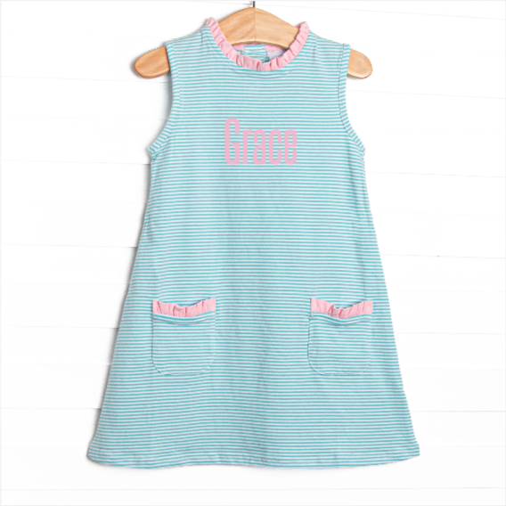 Grace Pocket Dress, Light Pink and Mint Stripe