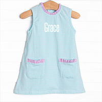 Grace Pocket Dress, Purple and Aqua Stripe