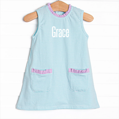 Grace Pocket Dress, Purple and Aqua Stripe