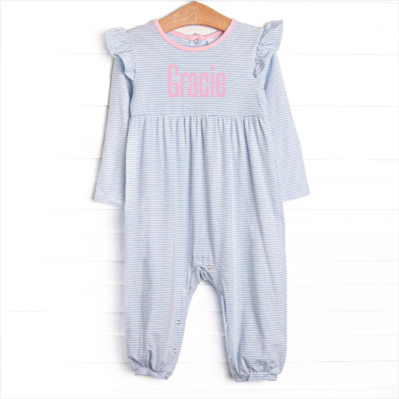 Gracie Romper, Pink and Blue Stripe