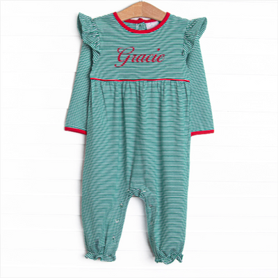 Gracie Romper, Red and Green Stripe