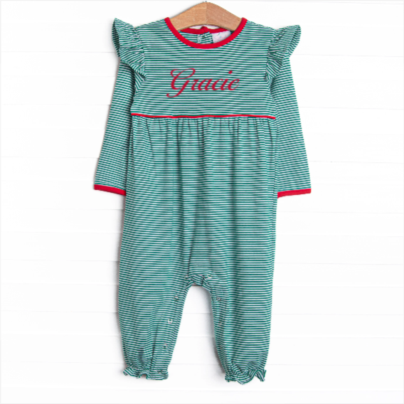 Gracie Romper, Red and Green Stripe