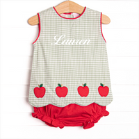 Grade School Gingham Applique Diaper Set, Green