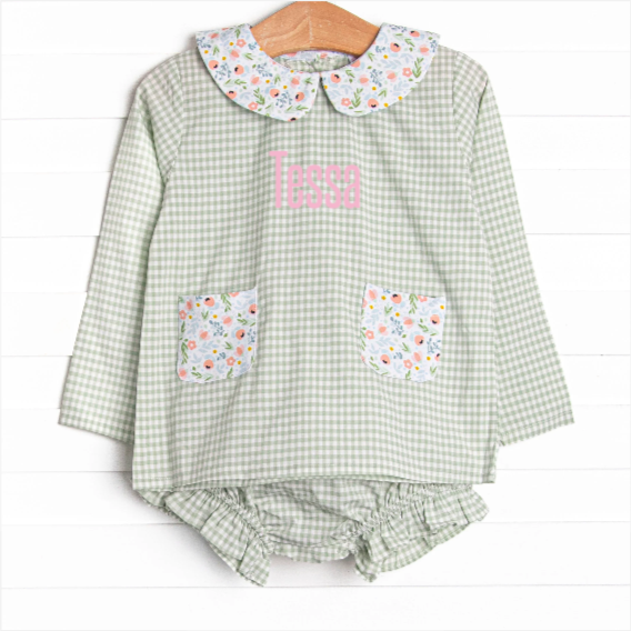 Green Goddess Gingham Diaper Set, Green
