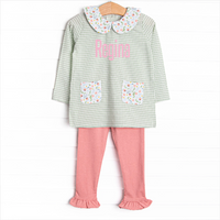 Green Goddess Gingham Ruffle Legging Set, Green