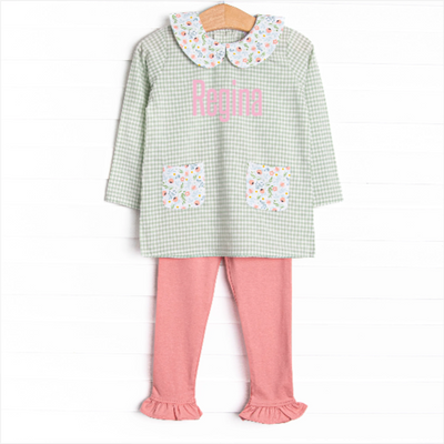 Green Goddess Gingham Ruffle Legging Set, Green