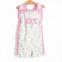 Growing Gingham Short Romper, Green