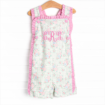 Growing Gingham Short Romper, Green